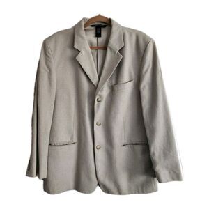 Clairborne Linen Blend 3 Button Blazer Made In Italy Beige 42 Short